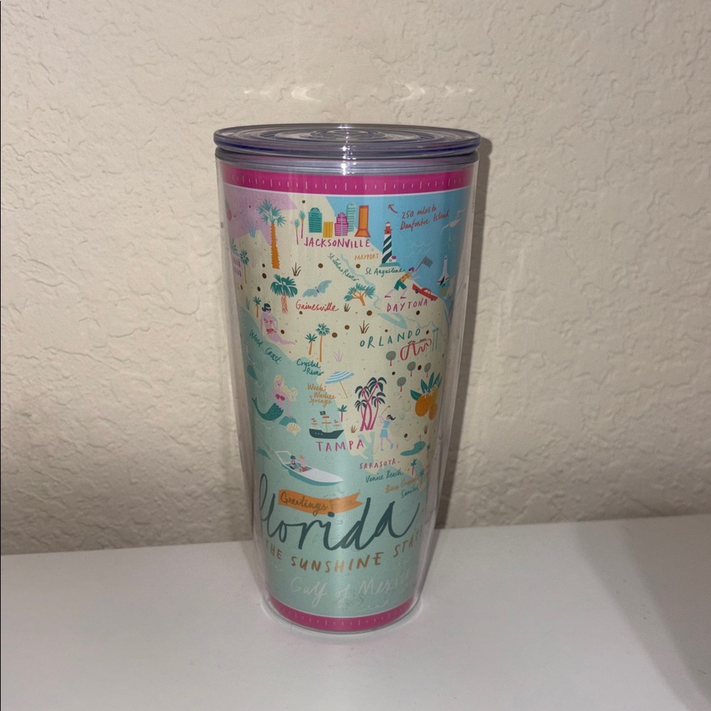 Florida Illustrated Travel Tumbler - Pastel Blue & Pink